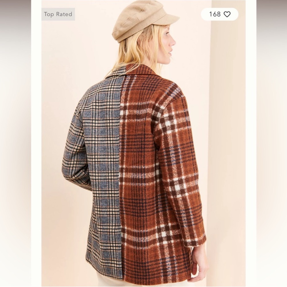 Greylin Blue and Brown Mixed Plaid Blazer